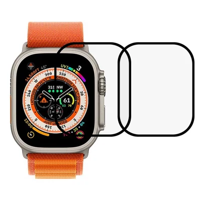 2 Stück / Packung für Apple Watch Ultra 3 / Ultra 2 / Ultra 49 mm Gehärtetes Glas Displayschutzfolie Kratzfest Vollschutz Displayschutzfolie mit Seidendruck Ultraklare Uhrfolie