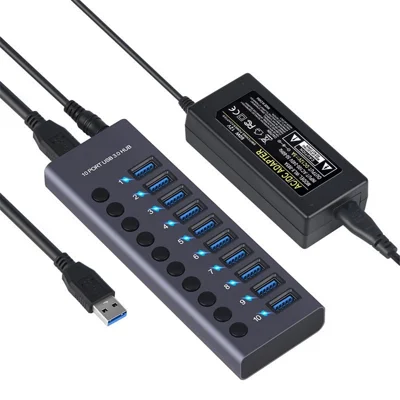 USB 3.0 зарядная станция на 10 портов с независимыми выключателями и блоком питания для подключения - вилка для США