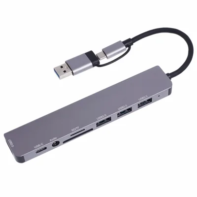 2218TU 8 in 1 USB Hub Adapter USB / Type-C to USB3.0 + 3 USB 2.0 + USB-C + SD / TF + 3.5mm Docking Station