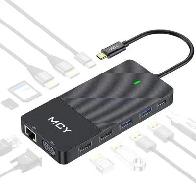MCY UH12-2-B 12-in-1 Type-C Docking Station Multi-Function Portable Hub Adapter for Laptops, PC, Tablets - Black