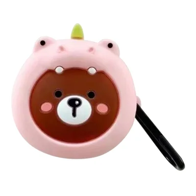 For Samsung Galaxy Buds FE Cartoon Silicone Case Bluetooth-compatible Earphone Dust-proof Cover - Pink Dinosaur Bear
