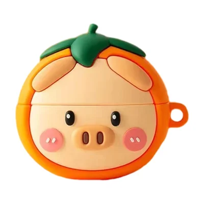For Oppo Enco Air2 Bluetooth-compatible Earphone Cute Cartoon Silicone Cover Drop-Proof Case - Pig Head Persimmon