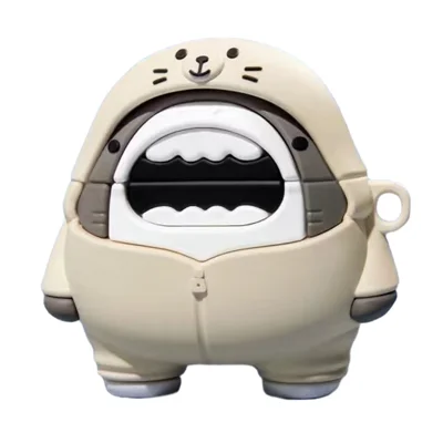 For Oppo Enco Air2 Anti-Drop Silicone Cover Cute Cartoon Bluetooth-compatible Earphone Case - White Hoodie Shark