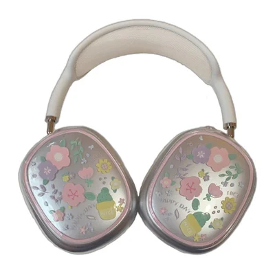 1Pair Protective Case for AirPods Max with USB-C / Max Headphone Drop-Resistance TPU Sleeve - Pink / Purple Flower