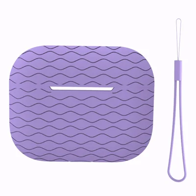 For AirPods Pro 2 Silicone Case with Lanyard Bluetooth-compatible Earphone Water Ripple Cover - Violet