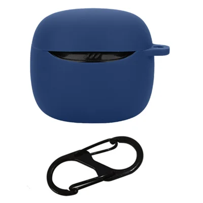 For JBL Tune Flex 2 Bluetooth-compatible Earphone Case Silicone Protective Cover with Hanging Buckle - Dark Blue