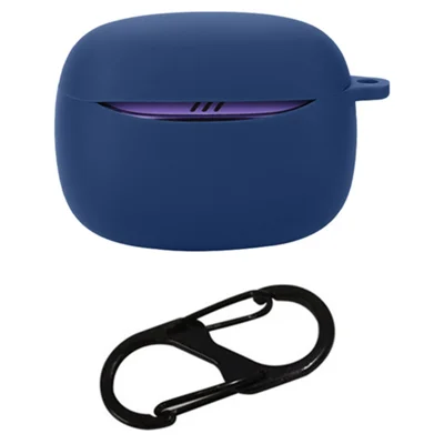For JBL Tune Buds 2 Bluetooth-compatible Earbuds Case Soft Silicone Cover with Anti-Lost Buckle - Dark Blue