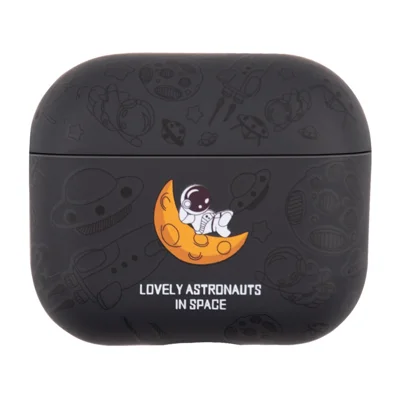 For AirPods 5 / 4 TPU Case Earphone Charging Box Water Transfer Printing Protective Cover - Black Astronaut