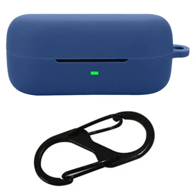 For Sony WF-C510 Bluetooth-compatible Earphones Case Soft Silicone Cover with Anti-Lost Buckle - Dark Blue