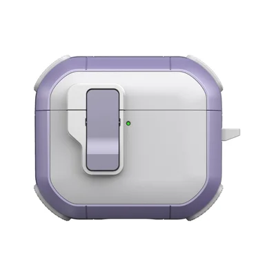 For Apple AirPods 3 Case with Switch Button TPU + PC Compatible with MagSafe Earphone Cover with Hook - White  /  Light Purple