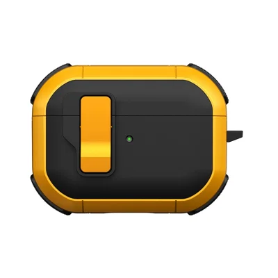 For Apple AirPods Pro Case with Switch Button TPU + PC Compatible with MagSafe Earphone Cover with Hook - Black  /  Yellow