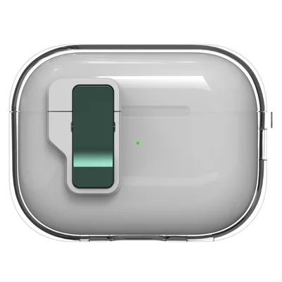 For AirPods Pro 2 Case Clear Crystal Automatic Switch TPU + PC Earphone Cover with Hook - Green