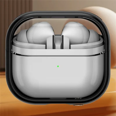 For Samsung Galaxy Buds3 Pro / Buds3 Case PC + TPU Bluetooth-compatible Earbud Cover Phone Stand with Carabiner - Transparent Black