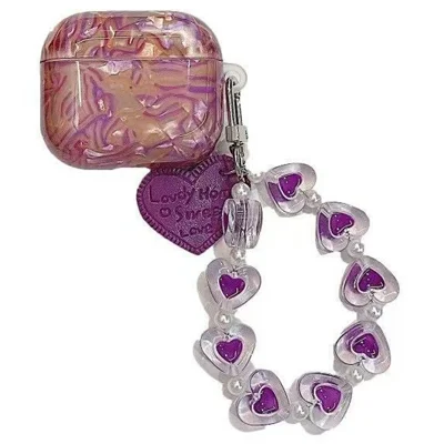 For Apple AirPods 3 Protective Case with Love Chain Deep Purple Pattern Soft TPU Cover Shell Texture