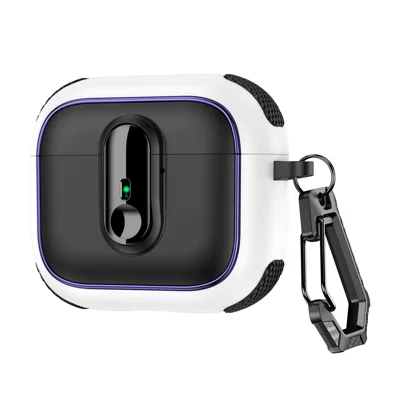 For Apple AirPods 3 Case Armor Electroplated TPU + PC Earphone Cover with Lock Buckle and Carabiner - Black  /  White