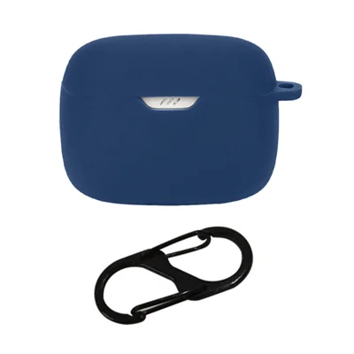 For JBL Tune 245NC Silicone Case with Anti Lost Buckle Bluetooth-Compatible Earphones Protective Cover - Dark Blue
