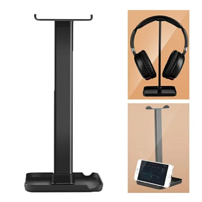 JD064 Multifunktions-Kopfhörerständer Metallkopfhörerhalterung Desktop-Tablet-Handyhalterung - Schwarz