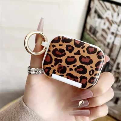 For AirPods Pro 2  /  Pro Protective Case PC + TPU Leopard Earphone Cover with Mirror and Hook - White