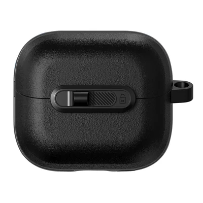For Samsung Galaxy Buds3 Pro  /  Buds3 Protective Case Lock Buckle Switch TPU + PC Wireless Earphones Cover with Carabiner - Black