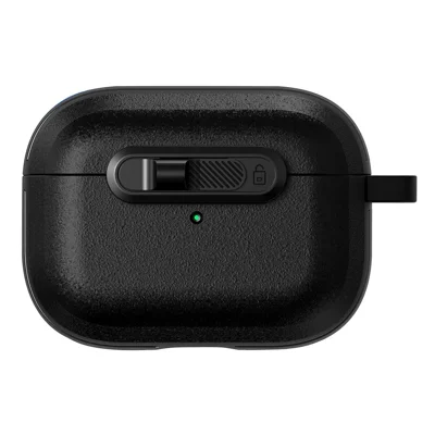 For Apple AirPods Pro Protective Case Lock Buckle Switch TPU + PC Wireless Earphones Cover with Carabiner - Black