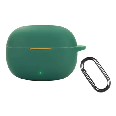 For Realme Buds T200 Lite Silicone Case Wireless Earphones Protective Cover with Anti-Lost Buckle - Blackish Green