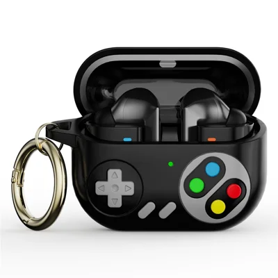 For Samsung Galaxy Buds3 Pro Silicone Case Retro Game Console Earbuds Cover with Carabiner - Black