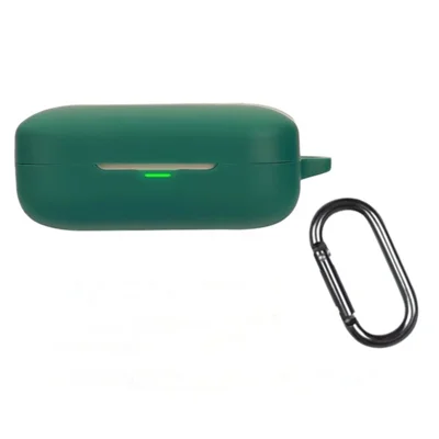 For Realme Buds Air 7 Pro Protective Case Wireless Earbuds Silicone Cover with Anti-Lost Buckle - Blackish Green