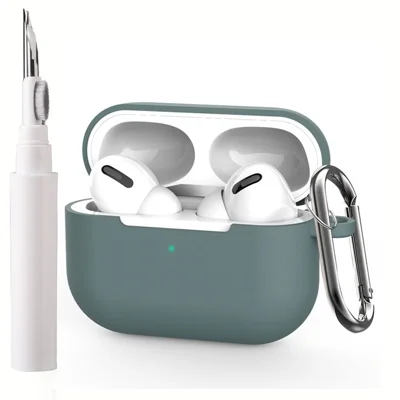 For Apple AirPods Pro Silicone Case Earphone Cover with Cleaning Pen and Hook - Green