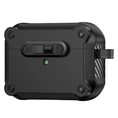 For AirPods Pro 2 Case TPU + PC Earphone Cover with Front Lock Carabiner Clip - Black