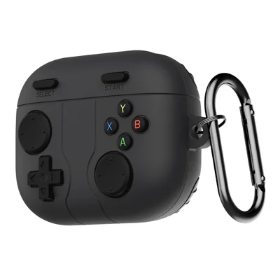 For Motorola Moto Buds Silicone Case Retro Game Console Earphone Protective Cover with Carabiner - Dark Grey