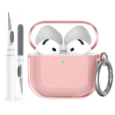 AHASTYLE WG164 For AirPods 4 Case Split Design TPU Earphone Cover with Cleaning Pen Kit and Carabiner - Pink