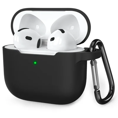 AHASTYLE WE36 For AirPods 5 / 4 Case Silicone Earbuds Protective Cover with Carabiner - Black