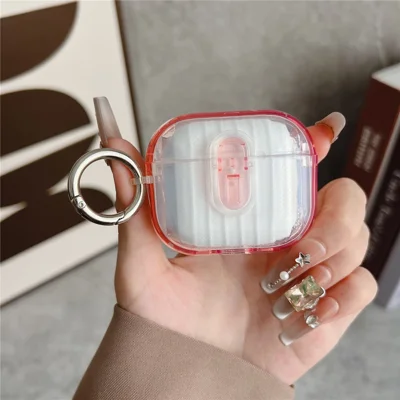 For AirPods 5 / 4 Shell Texture Lock Buckle Protective Case PC TPU Earphone Cover - Transparent Pink + Transparent