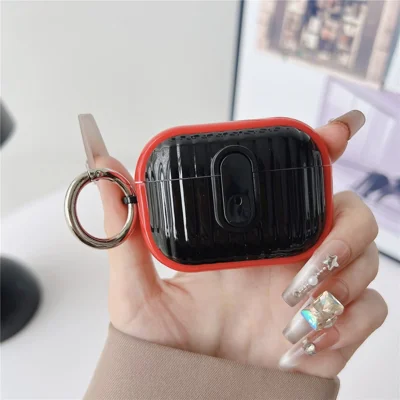 For Apple AirPods Pro 2 Shell Texture Lock Buckle Protective Case PC TPU Earphone Cover - Red + Bright Black