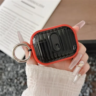 For Apple AirPods Pro Shell Texture Lock Buckle Protective Case PC TPU Earphone Cover - Red + Bright Black