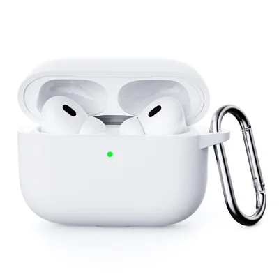 For AirPods Pro 3 Silicone Case Earphone Protective Cover with Carabiner - White