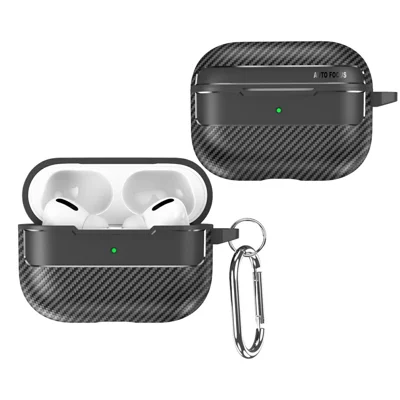 For AirPods Pro 3 Case Carbon Fiber Texture TPU Earbuds Protective Cover with Hook - Black