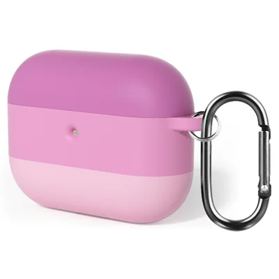 For AirPods Pro 3 Case Gradient Tri-Color Silicone 2.3mm Thick Earphones Cover with Carabiner - Pink
