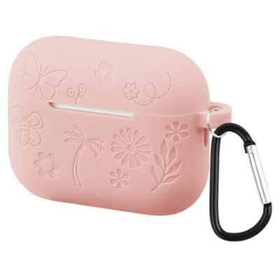 For AirPods Pro 3 Case Butterfly Pattern 2.0mm Thick Silicone Earphones Cover with Carabiner - Pink