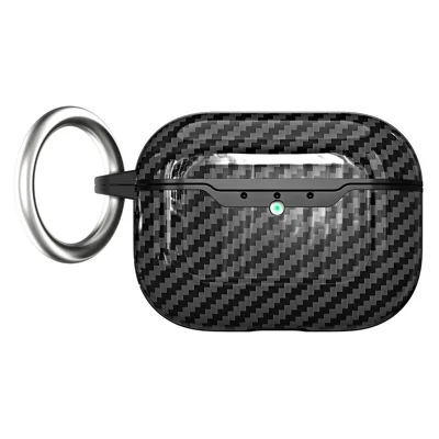 For AirPods Pro 3 Charging Case Cover Carbon Fiber Texture Wireless Earbuds Shockproof TPU Case with Buckle - Black