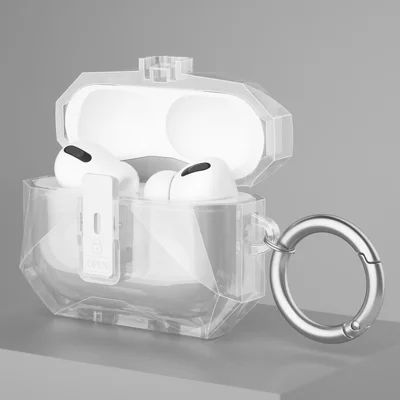 COTECI For AirPods Pro 3 Diamond Protective Case Anti Drop Locking PC Earbuds Cover with Metal Hook - Transparent