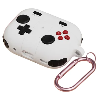 For AirPods Pro 3 Silicone Case Retro Game Console Style Earbuds Protective Cover with Carabiner - Grey