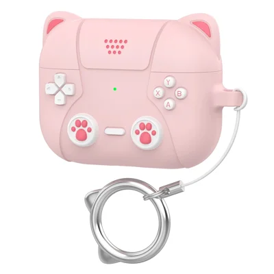 For AirPods Pro 3 Earphone Case Cute Cartoon Cat Paw Silicone Cover with Keychain - Light Pink