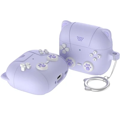 For AirPods Pro 3 Silicone Case Cartoon Cat Paw Cute Earphone Cover with Keychain - Light Purple