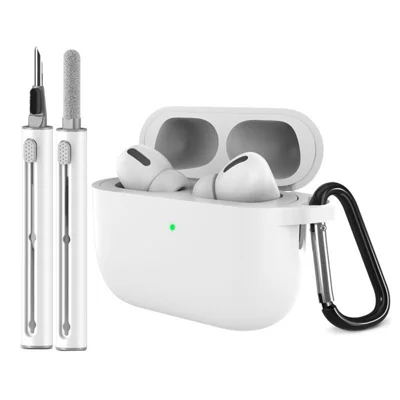 For AirPods Pro 3 Silicone Case Earphone Cover with Carabiner / Cleaning Pen - White