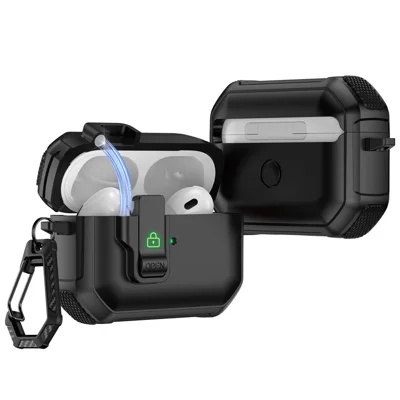 For AirPods 5 / 4 Earbuds Case One-Press Open TPU + PC Earphone Protective Cover with Carabiner - Solid Black