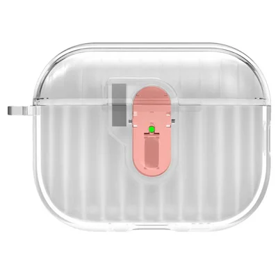 For AirPods Pro 3 Earphone Case Shell Texture Contrast Color One-Click Open TPU Earbud Cover - Transparent Pink