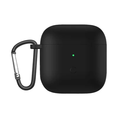 Full Protective Silicone Skin Earphone Case Cover with Carabiner for Redmi Buds 3 - Black