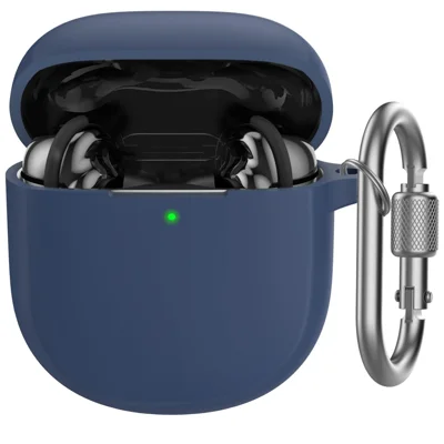 AHASTYLE WG105 For Bose QuietComfort Earbuds II Case Integrated Design Ultra Thick Silicone Protective Cover with Carabiner - Midnight Blue
