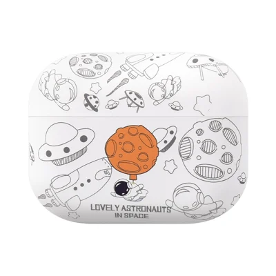 For AirPods Pro 3 TPU Case Earphone Charging Box Water Transfer Printing Protective Cover - White Astronaut